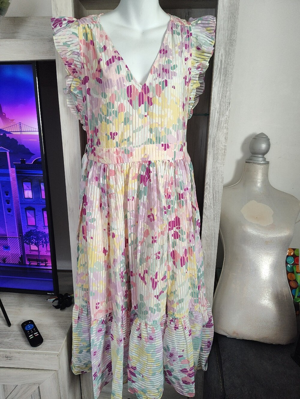 Kate Spade Pastel Floral Ruffled Midi Dress SZ 6 New No Tags - Picture 2 of 9